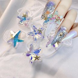 Nail Art Decorations 5Pcs Aurora Symphony Starfish Rhinestone Ocean Metal Sequin Crystal Strass Charms 3D Sparkle Luxury Gems