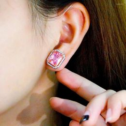 Stud Earrings BeaQueen Chic Pink Cubic Zirconia Stone Geometric Bridesmaid Silver Color Dress Jewelry Accessories For Women E493