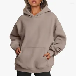 Women's Hoodies Winter Autumn Women Oversized Fleece Pocket Sweatshirt Long Sleeve Sweater Pullover Casual Sports Clothes Black Tops