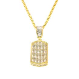 10 Row Ice Out Cz Diamond Metal Hip Hop Gold Silver Square Dag Tag Charm Pendant Necklace Drop 1908