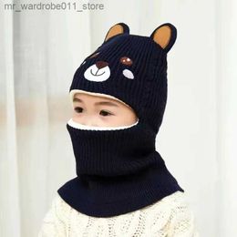 Caps Hats Infant Hats Baby Cartoon Winter Knitted Beanie Hat with Animal Drawings for Boy Girl Protective Neck Cap Windproof Bonnet Q231216