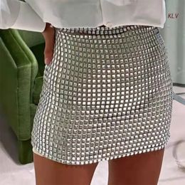 Skirts Skorts Women's glittering silver sequin set high waisted sparkling wrapped around the hips on the knees mini pencil case party cocktail club uniform 231215