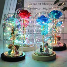 2020 LED Enchanted Galaxy Rose Eternal 24K Gold Foil Flower With Fairy String Lights In Dome For Christmas Valentine's Day Gi204L