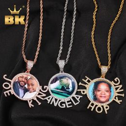 Necklaces the Bling King New Round Photo Pendant with Name Special Team Memory Gift Diy Rose Gold Copper Family Jewellery Punk Style