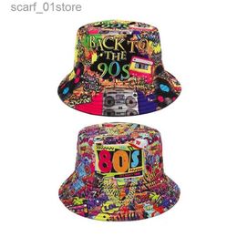 Wide Brim Hats Bucket Hats 80s 90s Vintage Fishing Hat for Women Men Breathable Colorful Print C Sun Protective Hat Double-side Hiphop Bucket HatL231216