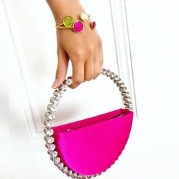 Evening Bag Silk Dinner Clutch Purse Ladies PU Handbag Wedding Wrist Diamond Circular Party Bags 231216