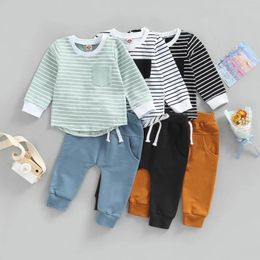 Clothing Sets 2023 Born Infant Boys Clothes Set Long Sleeve Striped Print T Shirt Drawstring Pants 2PCS Fall Winter Baby Boy Outfits