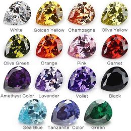 15pcs-1lot Per Colours Total Beads Size 4x6mm - 10x12mm Pear Shape Loose Cubic Zirconia Stone290F