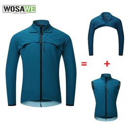 Cycling Jackets WOSAWE Men Windproof Reflective Water Repellent Cycling Jacket Bicycle Long Sleeve Windbreaker Sleeveless Riding Clothing 231216