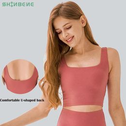 set SHINBENE U Neck Back Mid Support Running Yoga Gym Bras Women Shockproof Push Up Workout Fitness Sport Bras Crop Tops Activewear