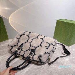 Super soft plush bag 30 22cm Pillow shape women's Large-capacity handbag Classic Printing Black and Grey white fashion