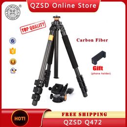 Holders QZSD Q472 Carbon Fibre Camera Tripod 1580mm 8KG Load Digital Monopod with Head Gimbal Head Photographic Video Tripod for DSLR