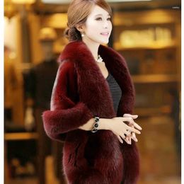 Women's Fur Faux Cape Jacket Winter Warm White / Black Burgundy Large Collar Short Section Young Lady 2023 E100