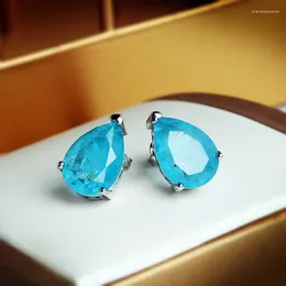 Stud Earrings Trendy Oval Paraiba Sapphire Princess Cut Full Diamond For Women Geometric Engagement Bridal Gift Jewellery
