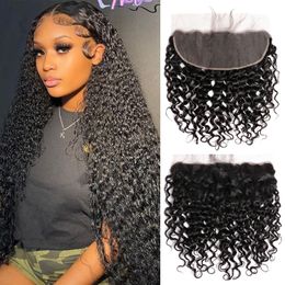 Water Wave Human Hair 13x4 Transparent Lace Frontals Closures Pre Plucked Natural Hairline