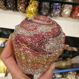 Evening Bags Multicolored Small Cupcake Shape Women Crystal Clutch Purse Bridal Prom Gift Handbag Wedding Rhinestone Party BagEven254W