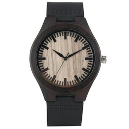 Casual Full Black Bamboo Watch Men's Sandalwood Wrist Watches Bamboo Analog Quartz Wristwatch Leather Strap Band Bracelet Clo196m
