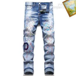 2023Designer Clothes Purple High Quality Long Straight Regular Modern Letter Patchwork Ripped for Trend Brand Motorcycle Men Skinny Hole Fashion Mens Pants