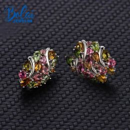 Stud Bolai natural Brazil tourmaline clasp earrings 925 sterling silver multi Colour gemstone luxury Jewellery for women wedding party