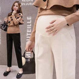 Capris 663# 9/10 Autumn Winter Thick Woolen Maternity Pants Elastic Waist Belly Straight Casual Clothes for Pregnant Women Ol Pregnancy