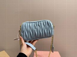 Luxury women crossbody bag pleated sheepskin leather zipper opening metal letter large capacity chain camera bag