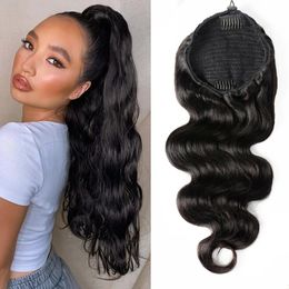 Synthetic Body wave brushed ponytail human hair Brazilian Remi clip Ins Womens Alibaba 150g 2 comb 231215