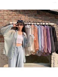 Women's Blouses Simple Style Chiffon Shirt Pure Colour Sun Protection Thin Coat Long-sleeved Top High-quality Fabric