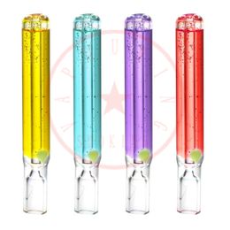 Colourful Thick Glass Dugout Pipes Glitter Liquid Filling Herb Tobacco Philtre Handpipes Cigarette Holder Portable Smoking Catcher Taster Bat One Hitter Hand Tube