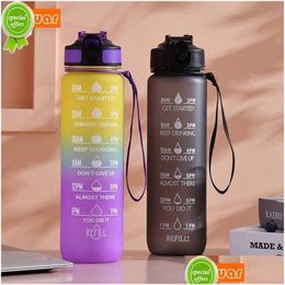 Water Bottles 1000Ml Large Capacity Water Bottle Frosted With St Plastic Cup Sports Gradient Outdoor Drop Delivery Home Garden Kitchen Dh8T2