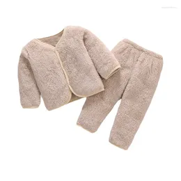 Clothing Sets Baby Clothes Boys And Girls Long Sleeve Outfits Born Thick Coat Flannel SuitsTops Pants Soft 2PC 0- 18 Months