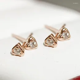 Stud Earrings YUNLI Real 18K Gold Diamond Heart Mini Simple Natural Pure AU750 Fine Jewellery Gifts For Women