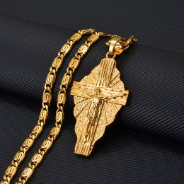 Hawaiian Luxury Cross Pendant Chain 14k Yellow Gold Designer Necklaces Men Women Micronesia Chuuk Marshall Guam Jewelry Crosses