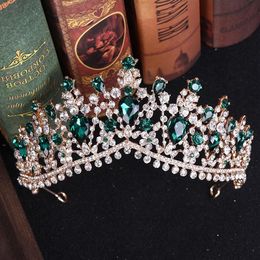 Crystal Bridal Tiaras Crowns Women Rhinestone Red Green Baroque Pageant Diadem Vintage Wedding Hair Accessories Costume Jewelry Cl2454