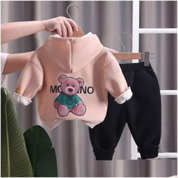 Clothing Sets Winter Baby Girls Clothing Set Children Boys Thick Warm Hoodies Pants 2Pcs/Set Toddler Casual Costume Kids Tracksuits Dr Dhr5J