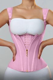 Women's Shapers Double Compression Waist Training Corset With Bone Adjustable Zipper And Hooked Eye Flat Belly Shaper