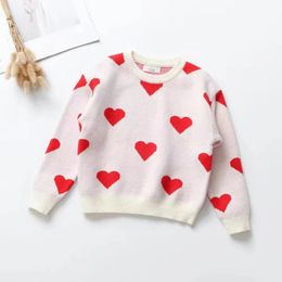 Pullover FOCUSNORM 1-6Y Autumn Winter Kids Girls Valentine's Day Sweaters Cute Long Sleeve Heart Print Knit Pullovers Tops 231215