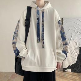 Men's Hoodies Korean Style Streetwear Men Hooded Sweatshirt Trendy Side Embroidery Design Loose Hoodie Casual Drawstring