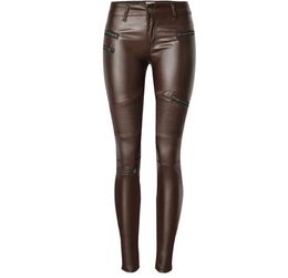 Jeans Women's Brown Coated Jeans Skinny Stretch Low Waist Pants Motorcycle Biker Jeans Multi Zipper Punk Faux Pu Leather Pencil Pants