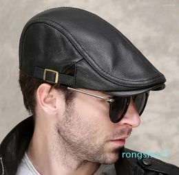 Cowhide Male Thin Hats Adjustable Forward Cap Leisure Duckbill Men's Leather Hat Fashion Hat