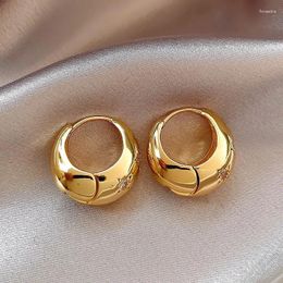 Hoop Earrings 14K Gold Plated South Korea Design Fashion Oval Star Zircon Elegant Women's Everyday Pearl Accessories