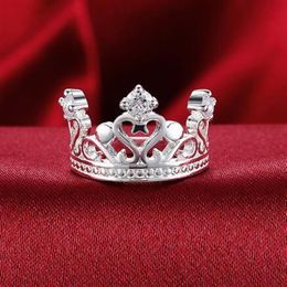 925 silver plating 10pcs Classic Mosaic crystal Crown ring 8# High-quality Silver Accessories LKNSPCR034310Q