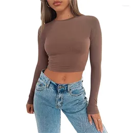 Women's T Shirts Solid 4 Colours Casual Basic T-shirts Women Autumn Spring Colour Long Sleeve O Neck Open Back Crop Tops Fashion Streetwear