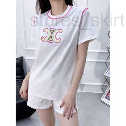 Women's T-Shirt Designer CE Embroidered Round Neck Short Sleeve T-shirt Triumphal Arch Pattern Fashionable Collar Clip Edge Contrast Color Top I2H5