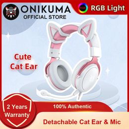 Earphones Onikuma X10 Gaming Headphones with Detachable Cute Cat Ear Rbg Lighting Gaming Headset Gamer Earphone with Hd Mic for Pc Gaming