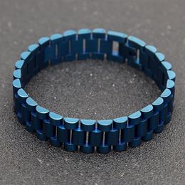 Men Stainless Steel Hip hop Style Bracelet Black Blue Gold Silver Watch Chain Bracelet Link Fashion Punk Jewelry2593