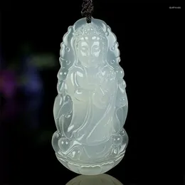 Pendant Necklaces Natural White Jade Guanyin Beaded Necklace Men Women Buddhist Lucky Amulet Feng Shui Charms Jewellery Accessories