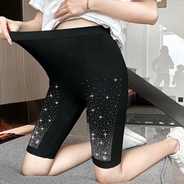 Women's Shorts Women Slim Fitness Short Pants Stretch Rhinestone Skinny High-Waist Summer Cycling Yoga Sports Leggings Clothing