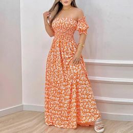 Party Dresses Summer Women Euro-american Bohemia Maxi Off The Shoulder Tube Top Dress Elegant Slim Lantern Sleeve High Waist