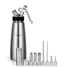 Bar Tools Whipped Cream Dispenser 1 Pint Stainless Steel Whipper Canister Whipping Siphon with 3 Decorating Tips 4 Injector Tip 231216