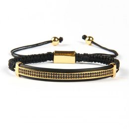 Whole 10pcs Fashion Mens Jewellery Micro Pave Brass Black Cz Double Long Tube Watch Protector Macrame Bracelets257z